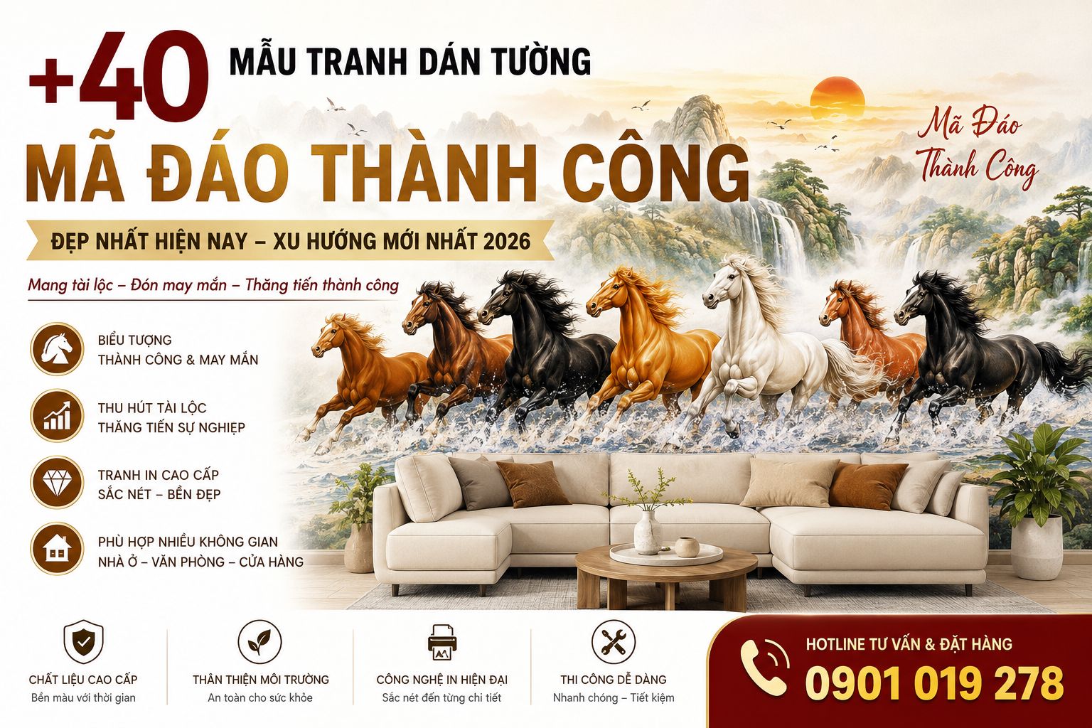 top những mẫu  tranh dán tường mã đáo thành công đẹp nhất hiện nay 