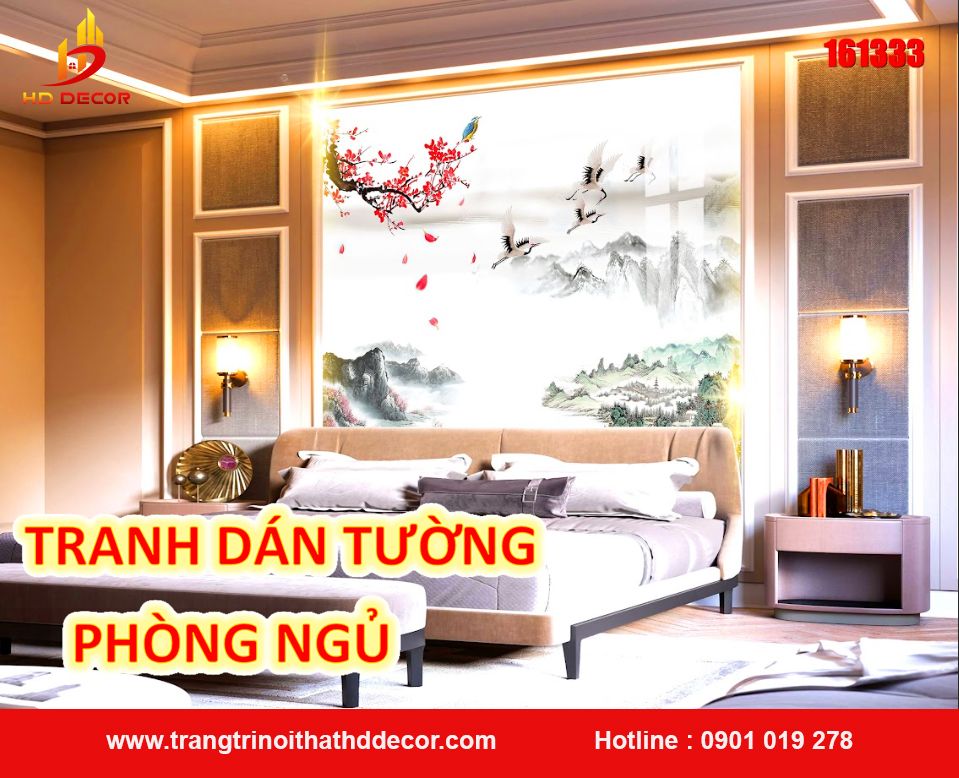 tranh dán tường 3d phòng ngủ phong cách indochine 