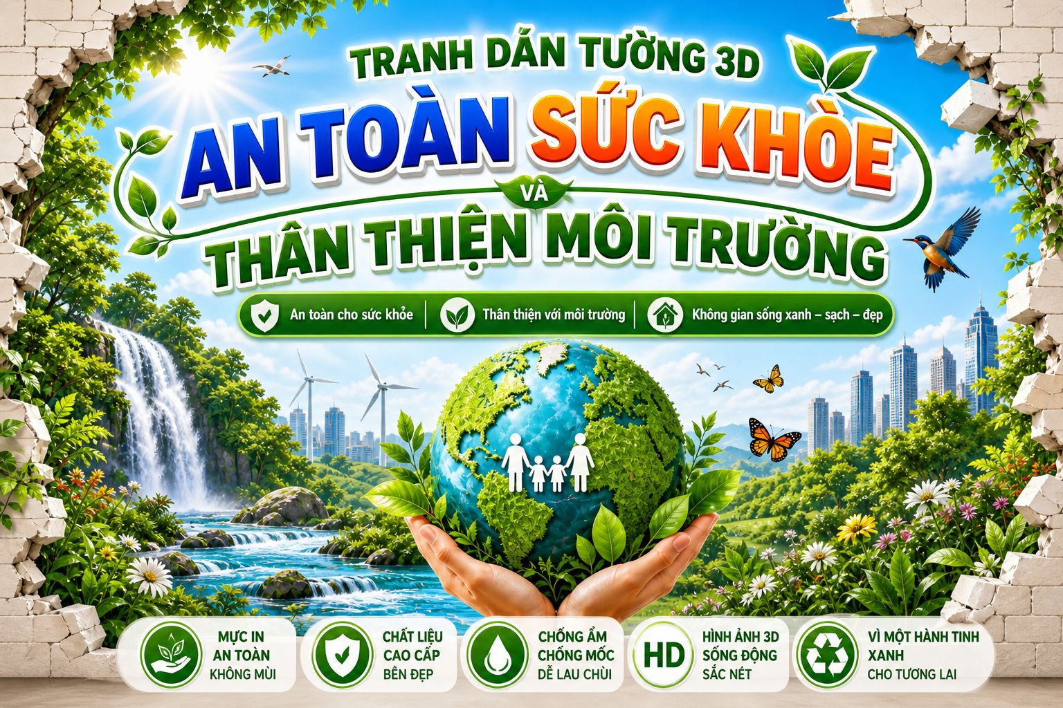 tranh dán tường 3D an toàn sức khỏe thân thiện môi trường