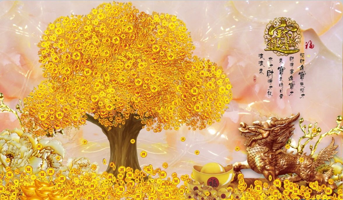 tranh dán tường 3D phong thủy may mắn