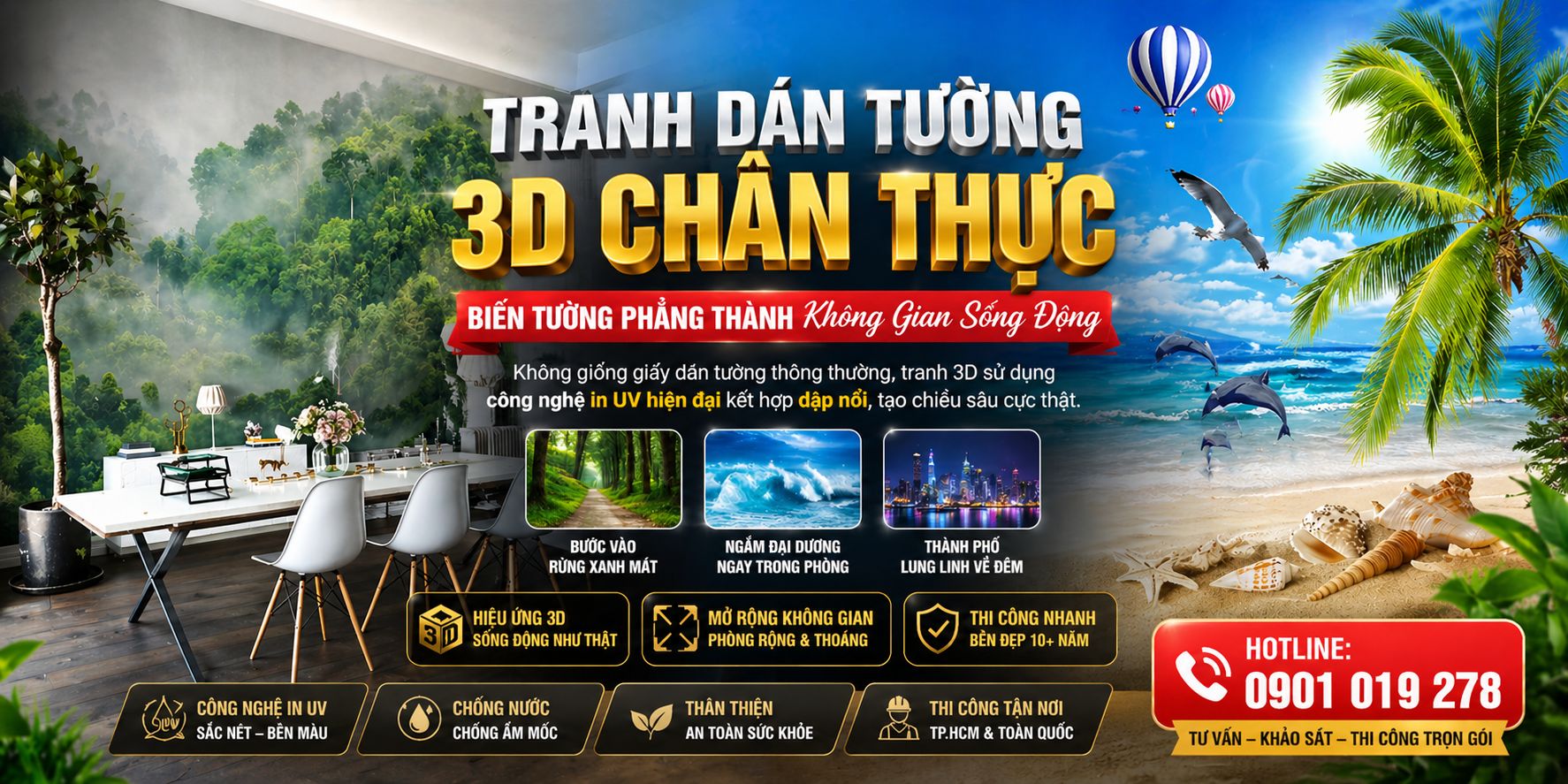 TRANH dán tường 3d có hiệu ứng chân thực sống động