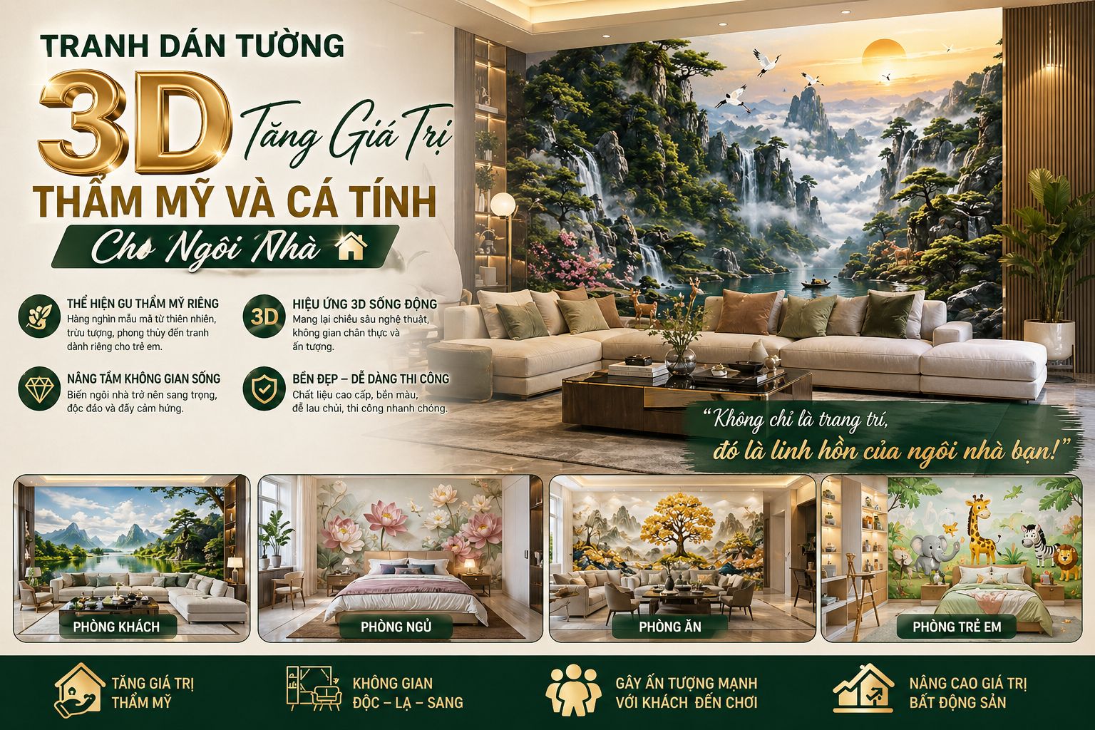 TRANH DÁN TƯỜNG 3D TĂNG giá trị thẩm mỹ cho ngôi nhà