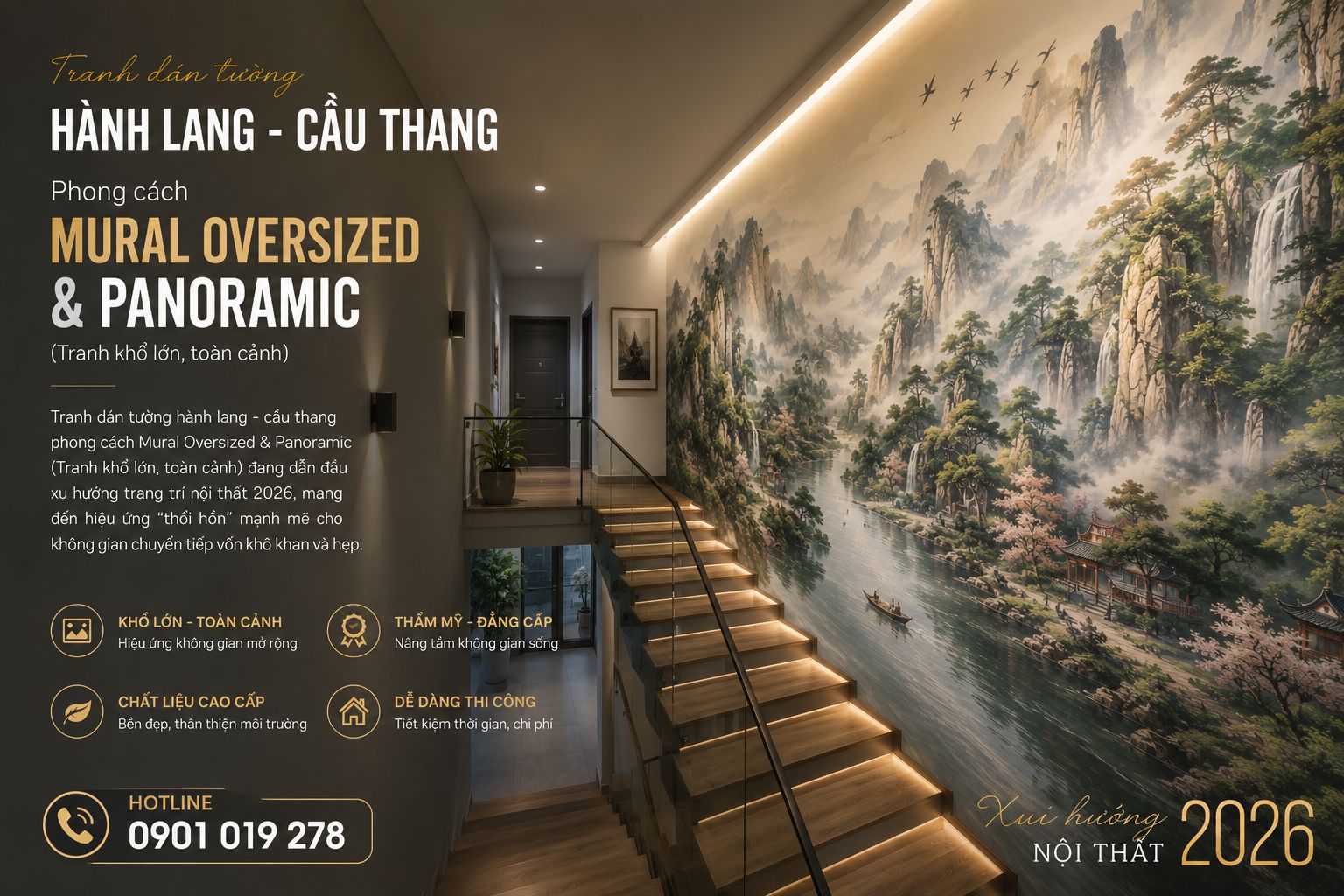 tranh dán tường hành lang cầu thang khổ lớn