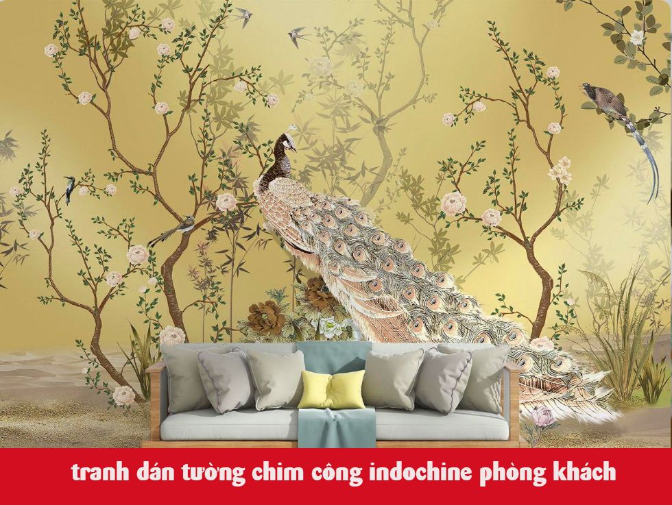 tranh dán tường chim công phòng khách