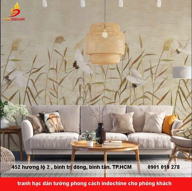tranh dán tường chim hạc phòng khách 
