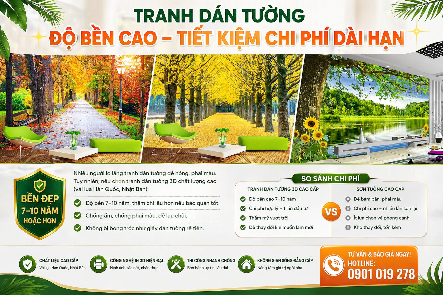 tranh dán tường 3d độ bền cao và tiết kiệm chi phí
