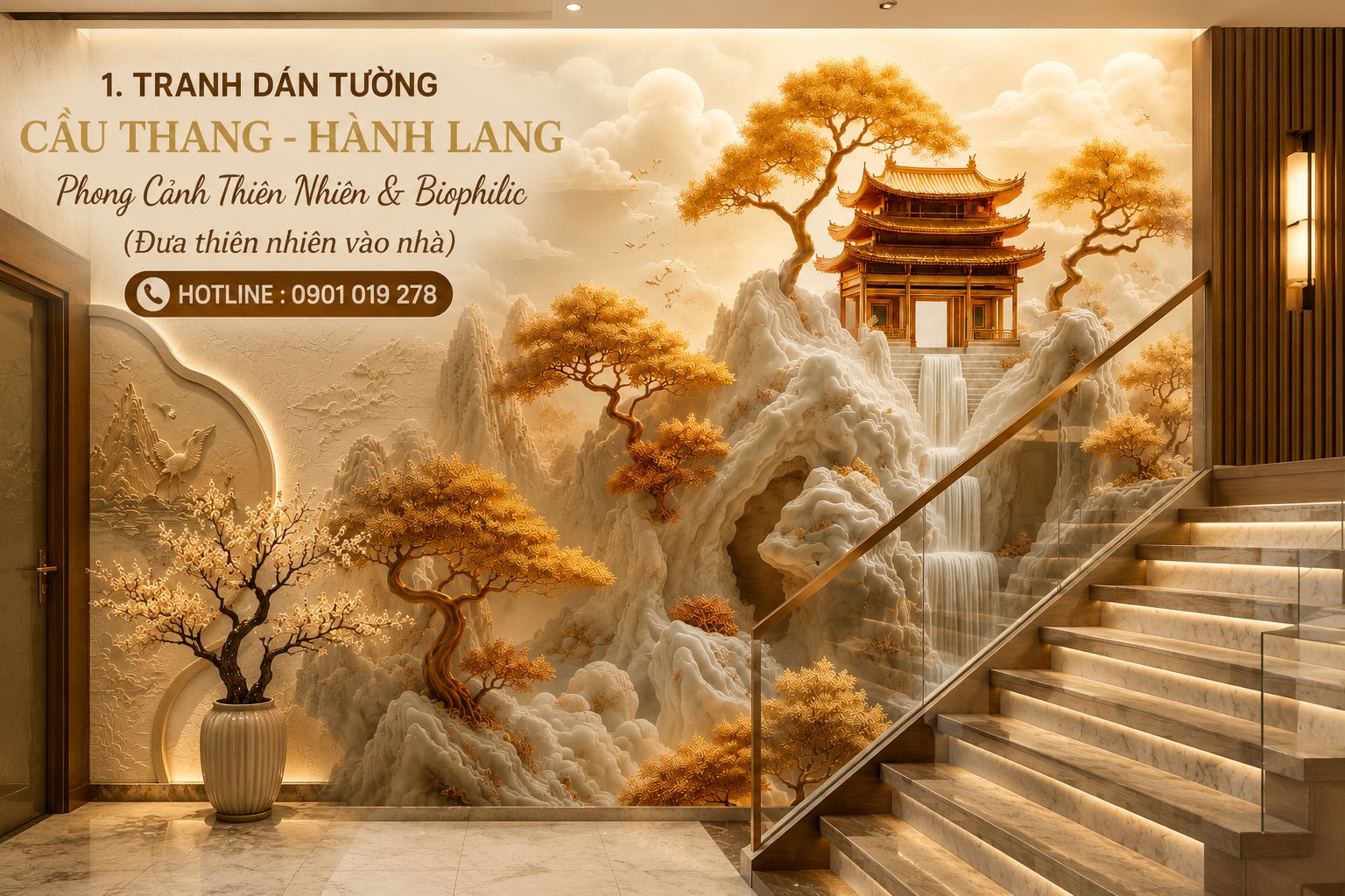 tranh dán tường hành lang cầu thang 