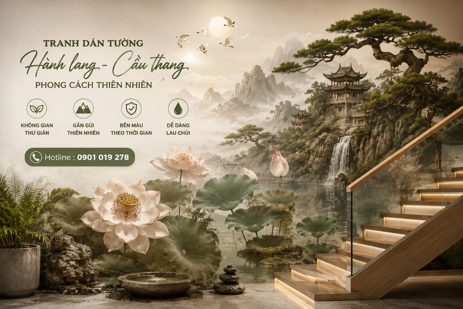 tranh dán tường hành lang cầu thang 