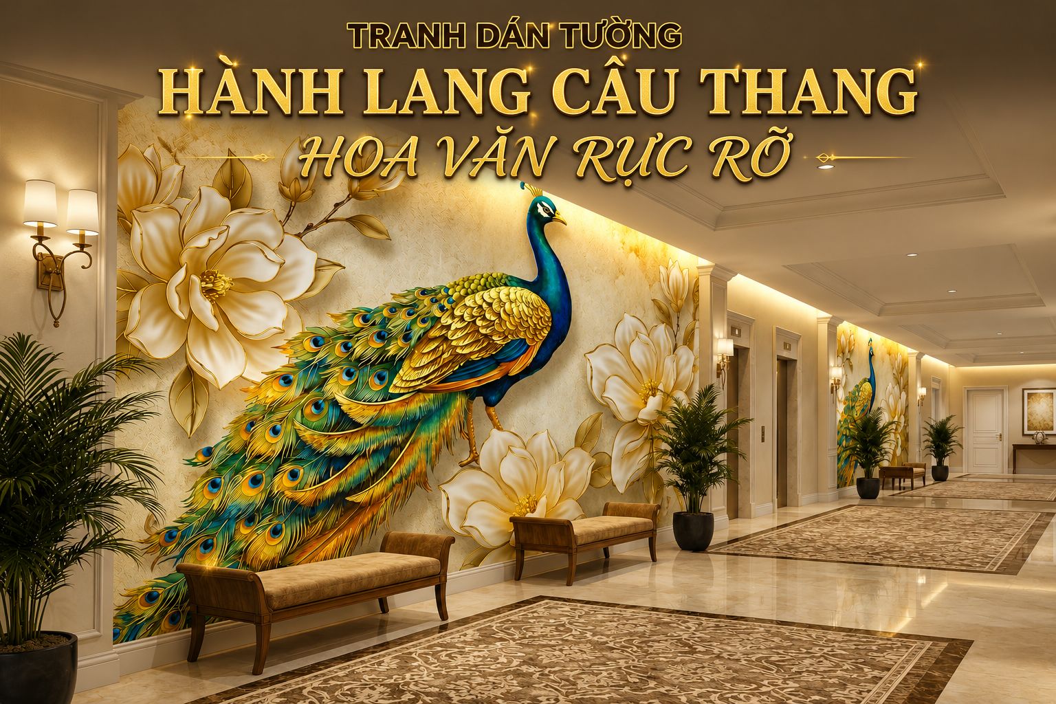 tranh dán tường hành lang cầu thang 