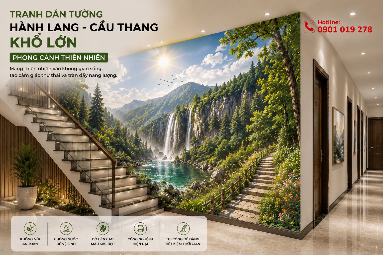 tranh dán tường hành lang cầu thang khổ lớn
