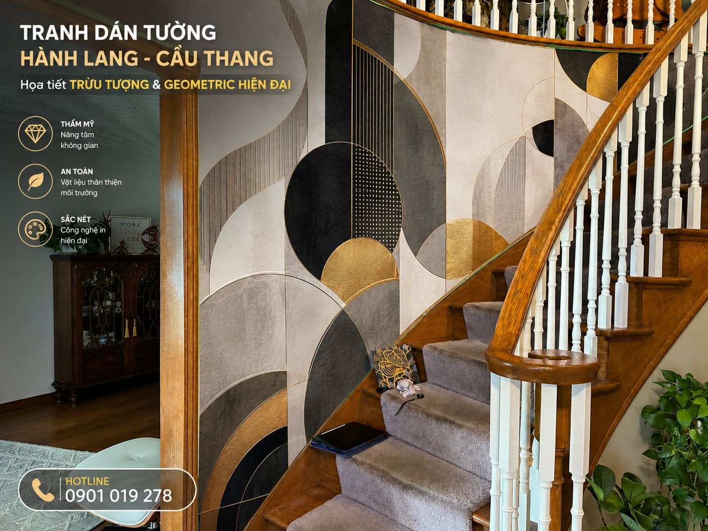 tranh dán tường hành lang -cầu thang