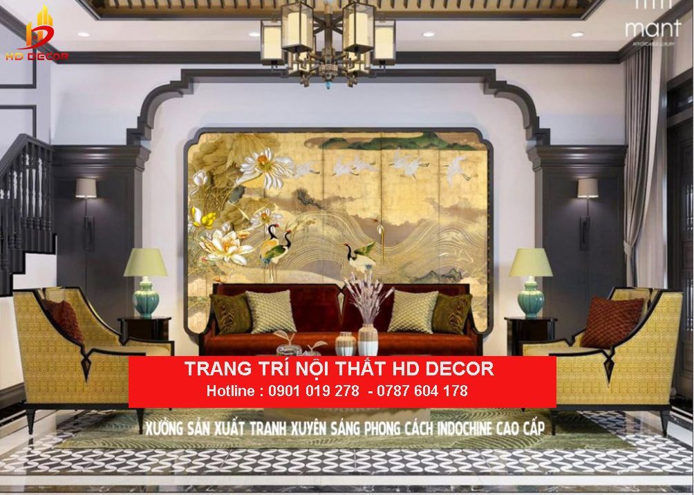 tranh dán tường hoa sen phòng khách