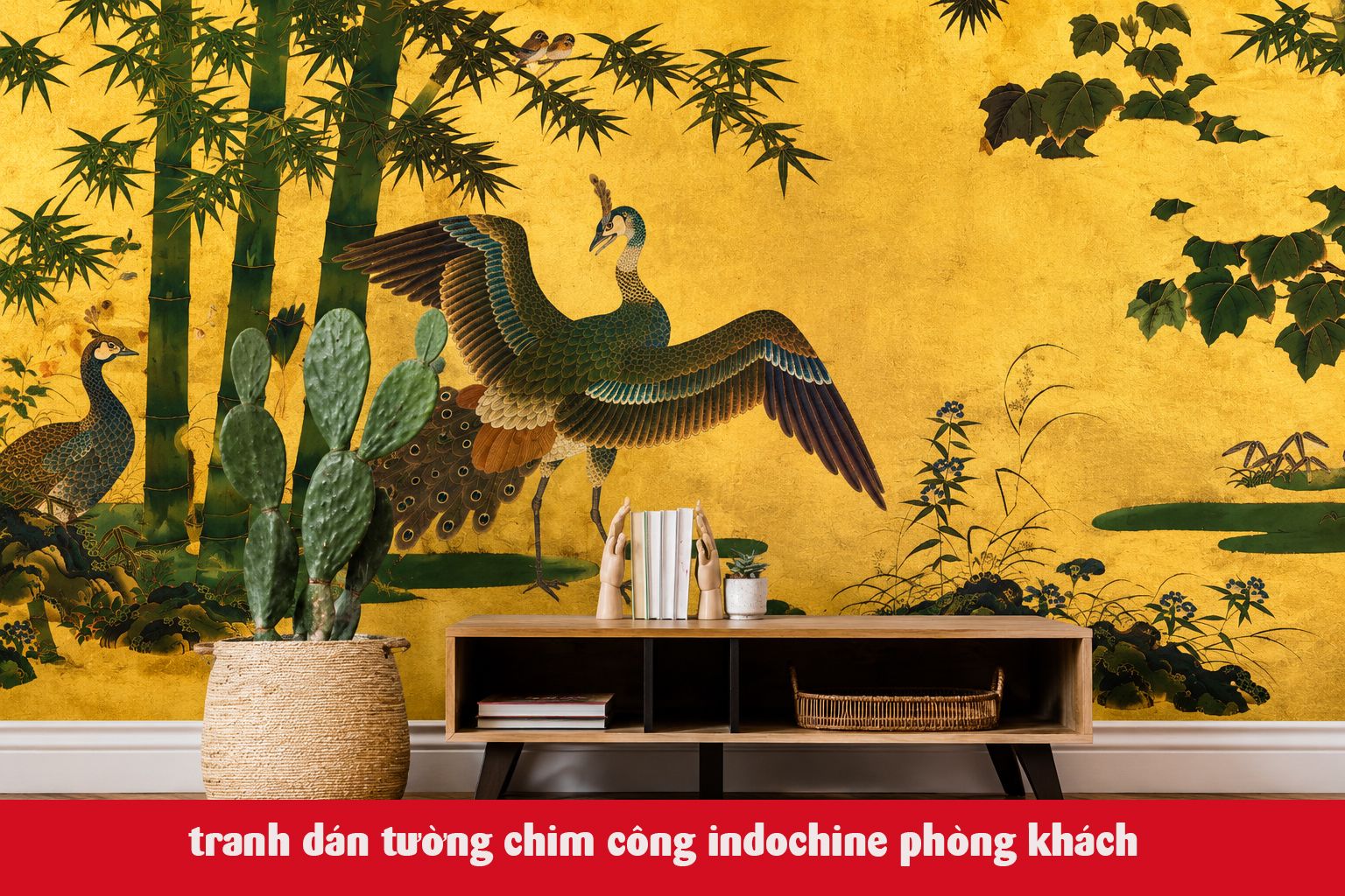 tranh dán tường chim công 