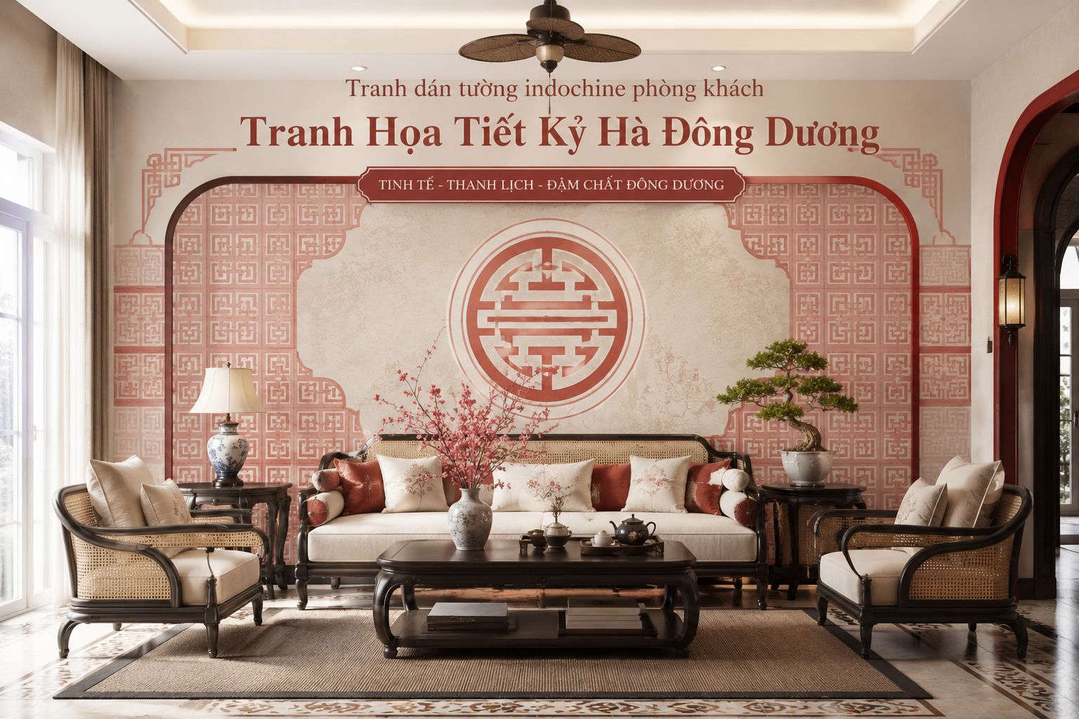 tranh dán tường indochine họa tiết kỉ hà đông dương 