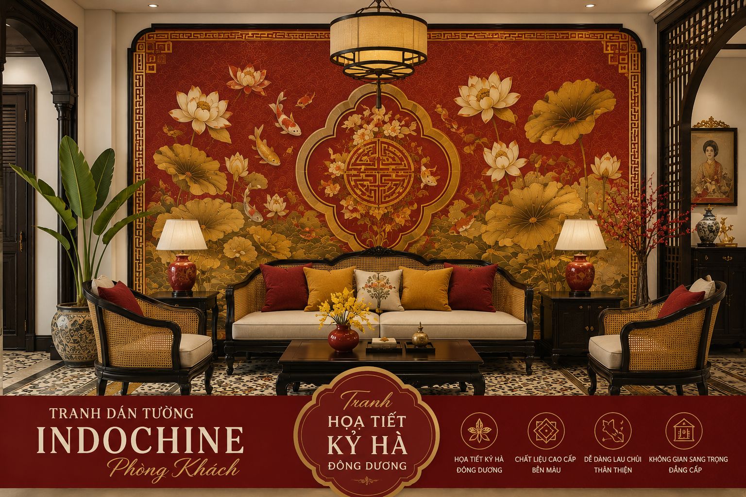 tranh dán tường họa tiết kỉ hà đông dương