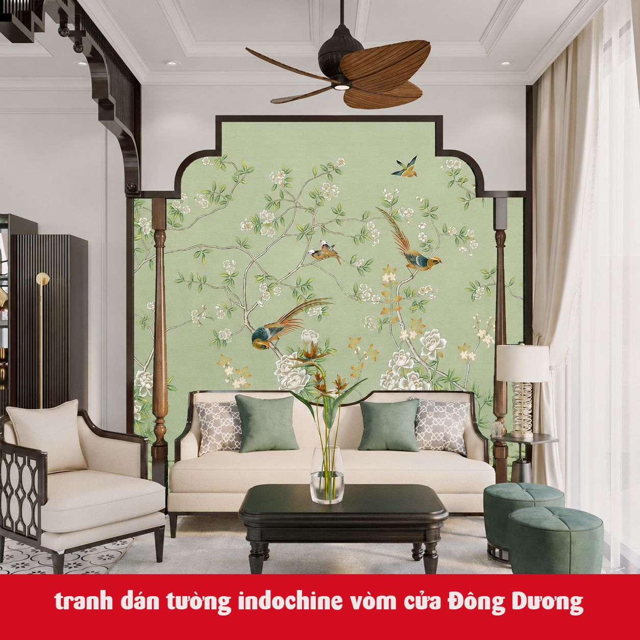 tranh dán tường indochine phòng khách 