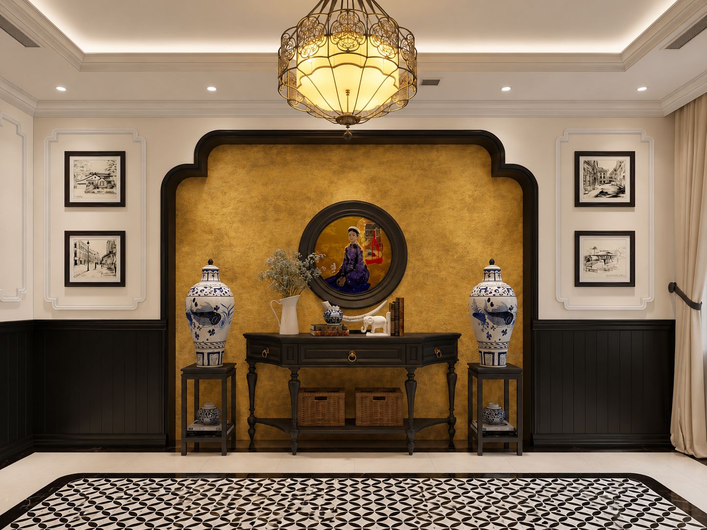 tranh dán tường indochine phòng khách
