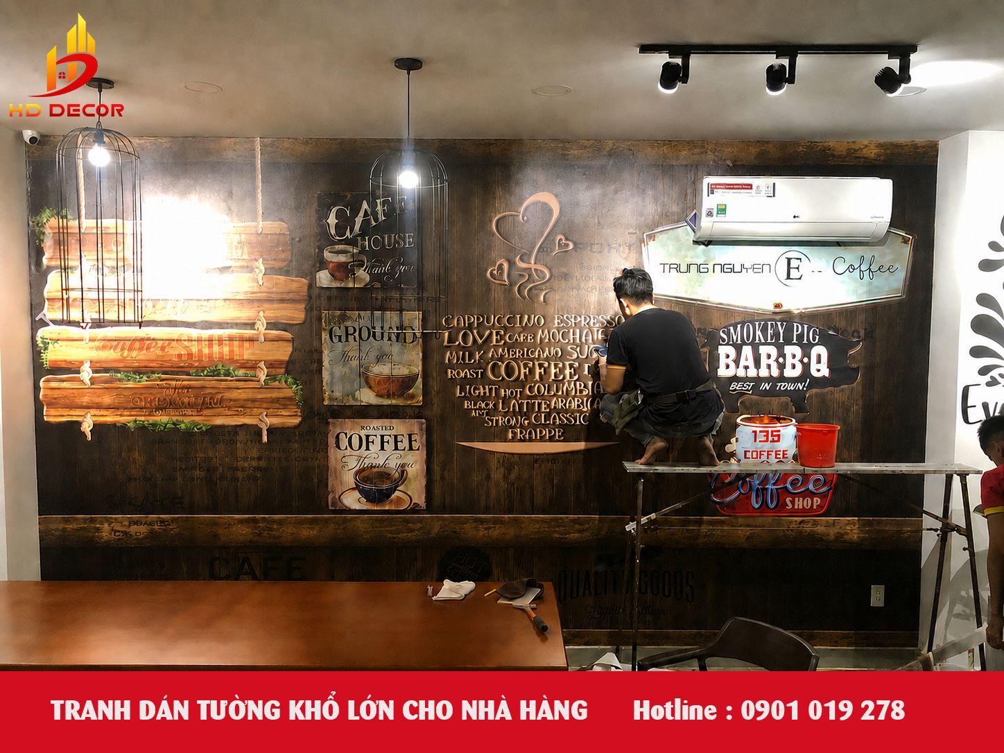 tranh dán tường khổ lớn cho nhà hàng quán cafe