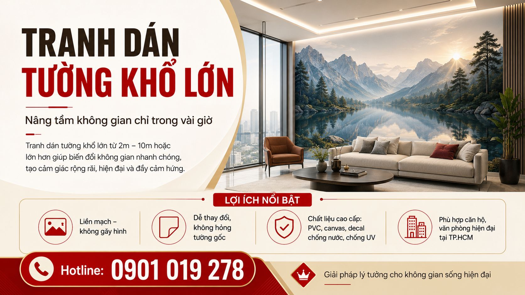 tranh dán tường khổ lớn nâng tầm không gian chỉ trong vài giờ