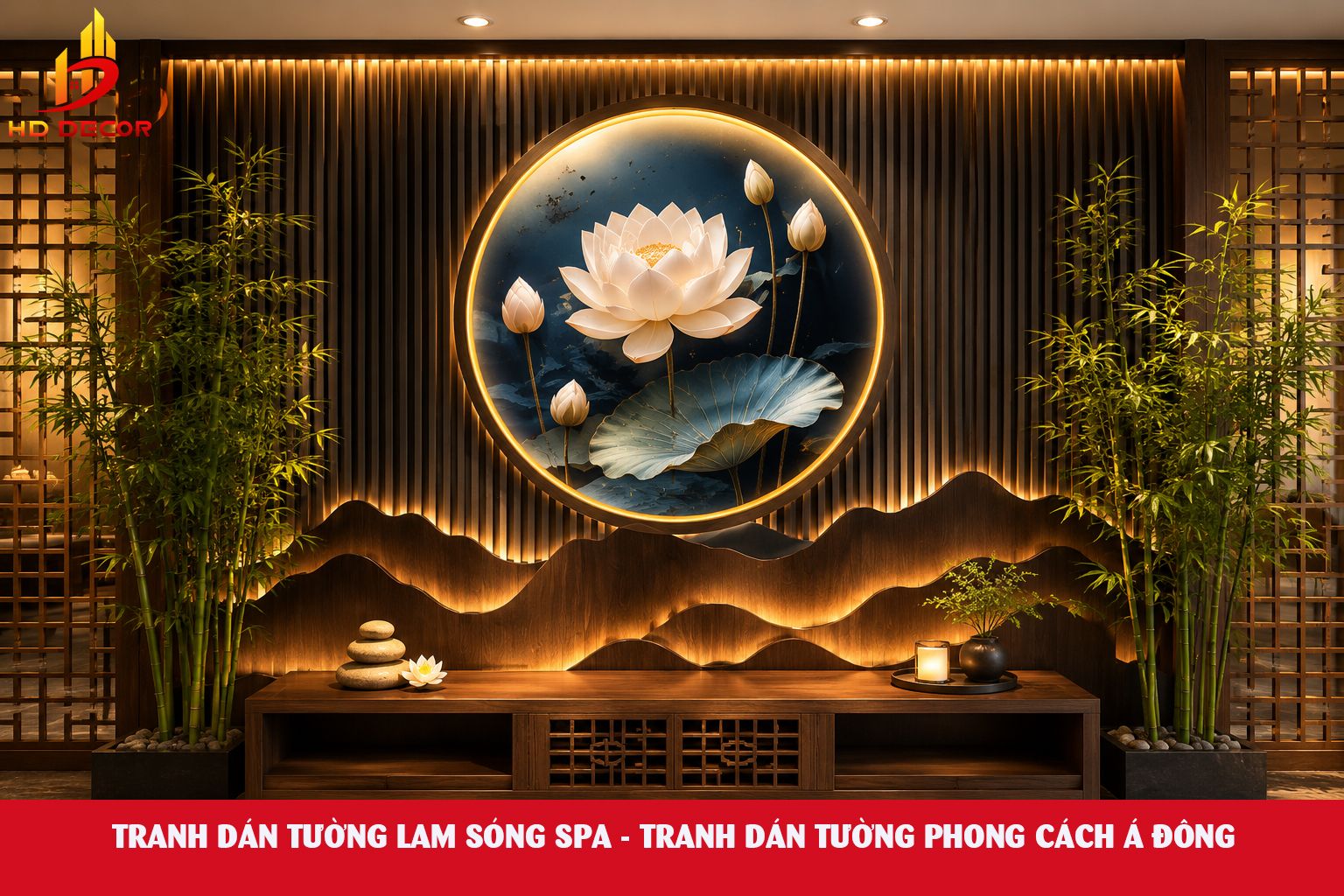 tranh dán tường lam sóng cho spa