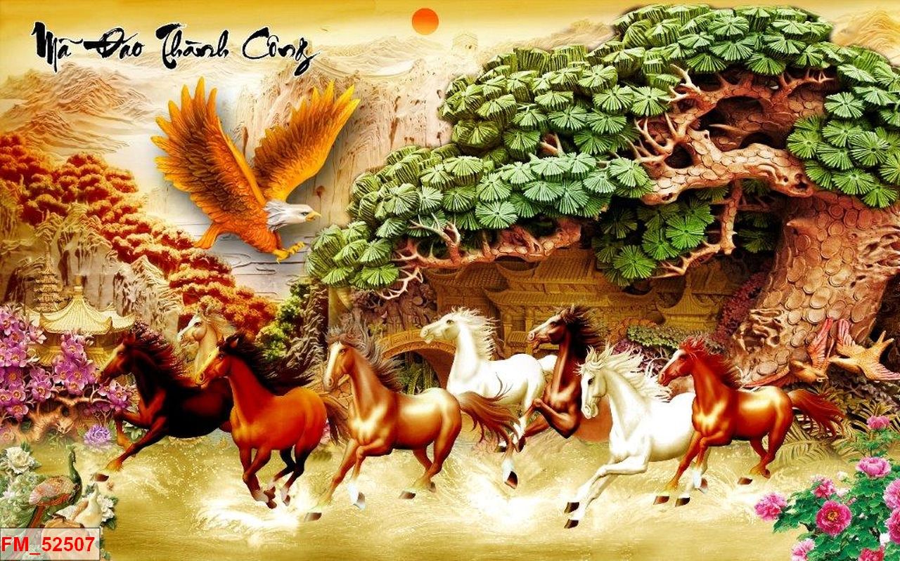 tranh dán tường mã đáo thành công 