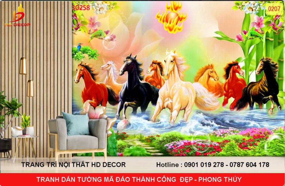 tranh dán tường mã đáo thành công 