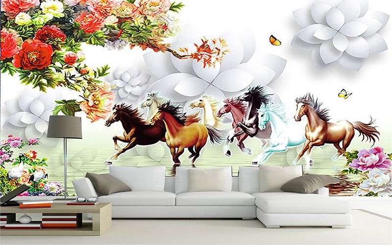 tranh dán tường mã đáo thành công cho phòng khách 