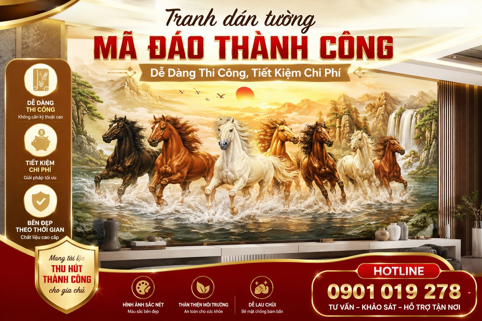 tranh dán tường mã đáo thành công dễ dàng thi công