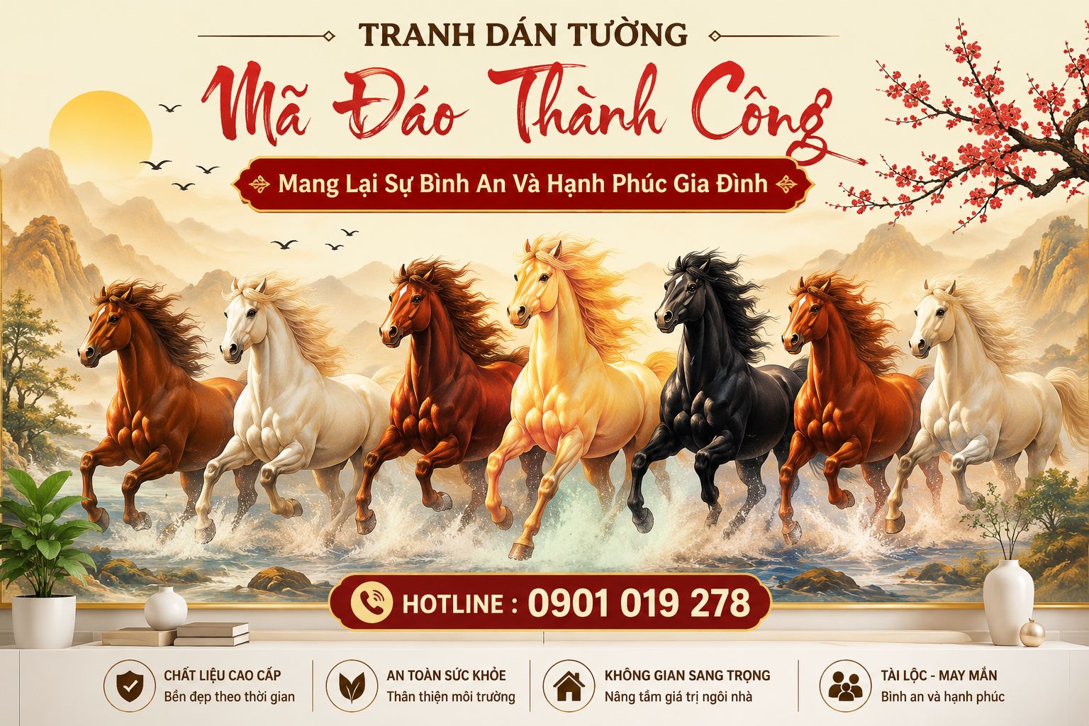 tranh dán tường mã đáo thành công đẹp nhất hiện nay 