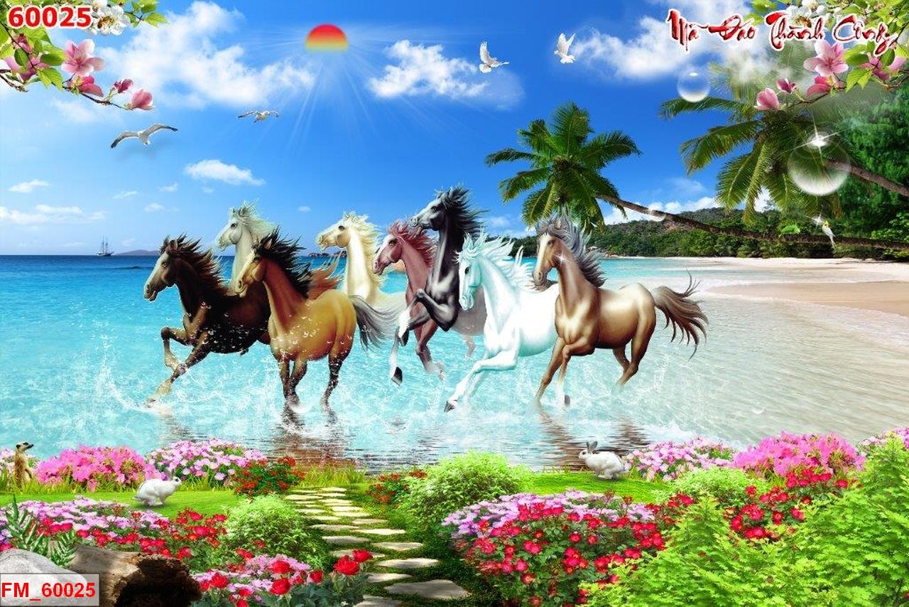 tranh dán tường mã đáo thành công đẹp nhất hiện nay 