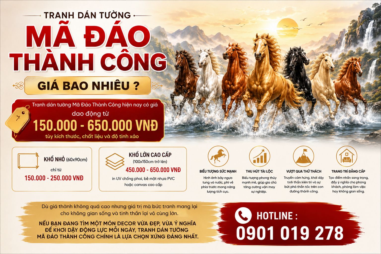tranh dán tường mã đáo thành công giá bao nhiêu ?
