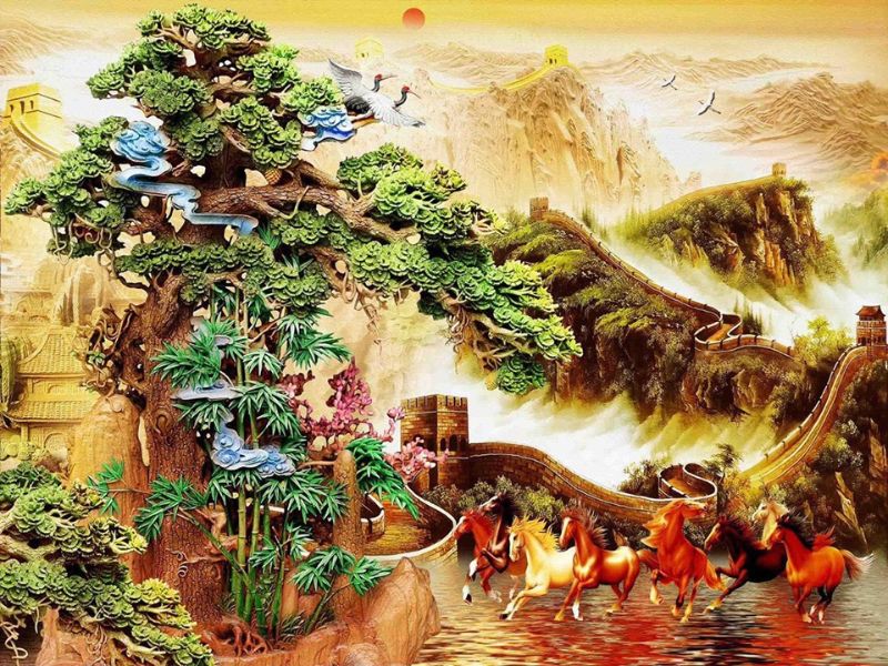 tranh dán tường mã đáo thành công phong cảnh nước non 