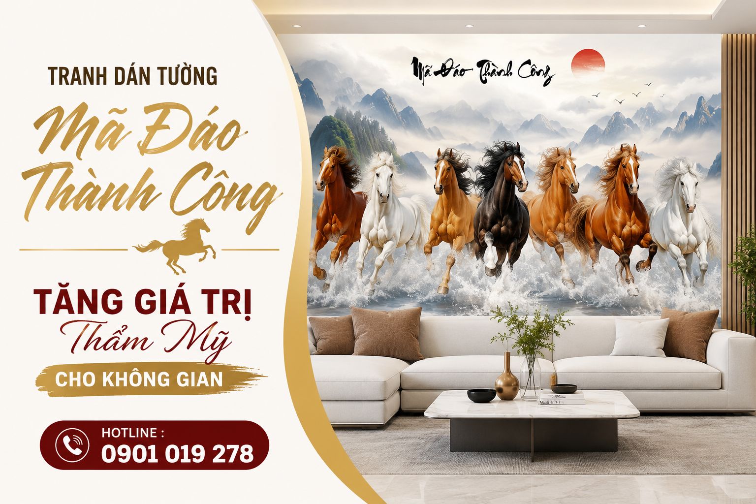 tranh dán tường mã đáo thành công tăng giá trị thẩm mỹ của không gian