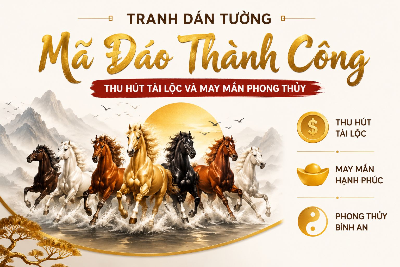 tranh dán tường mã đáo thành công thu hút tài lộc