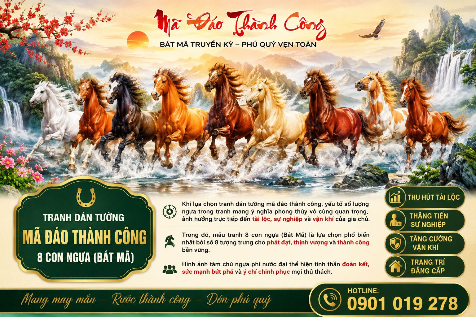 tranh dán tường mã đáo thành công 