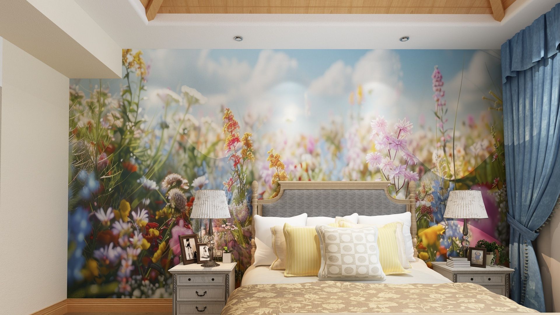 tranh dán tường 3D phong cảnh cho phòng ngủ