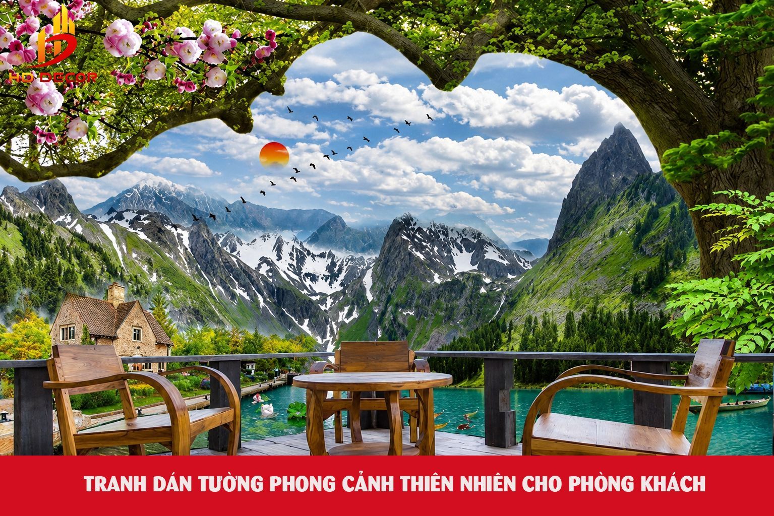 tranh dán tường phong cảnh phòng khách 