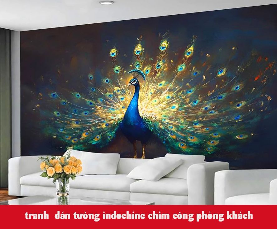 tranh dán tường chim công phòng khách