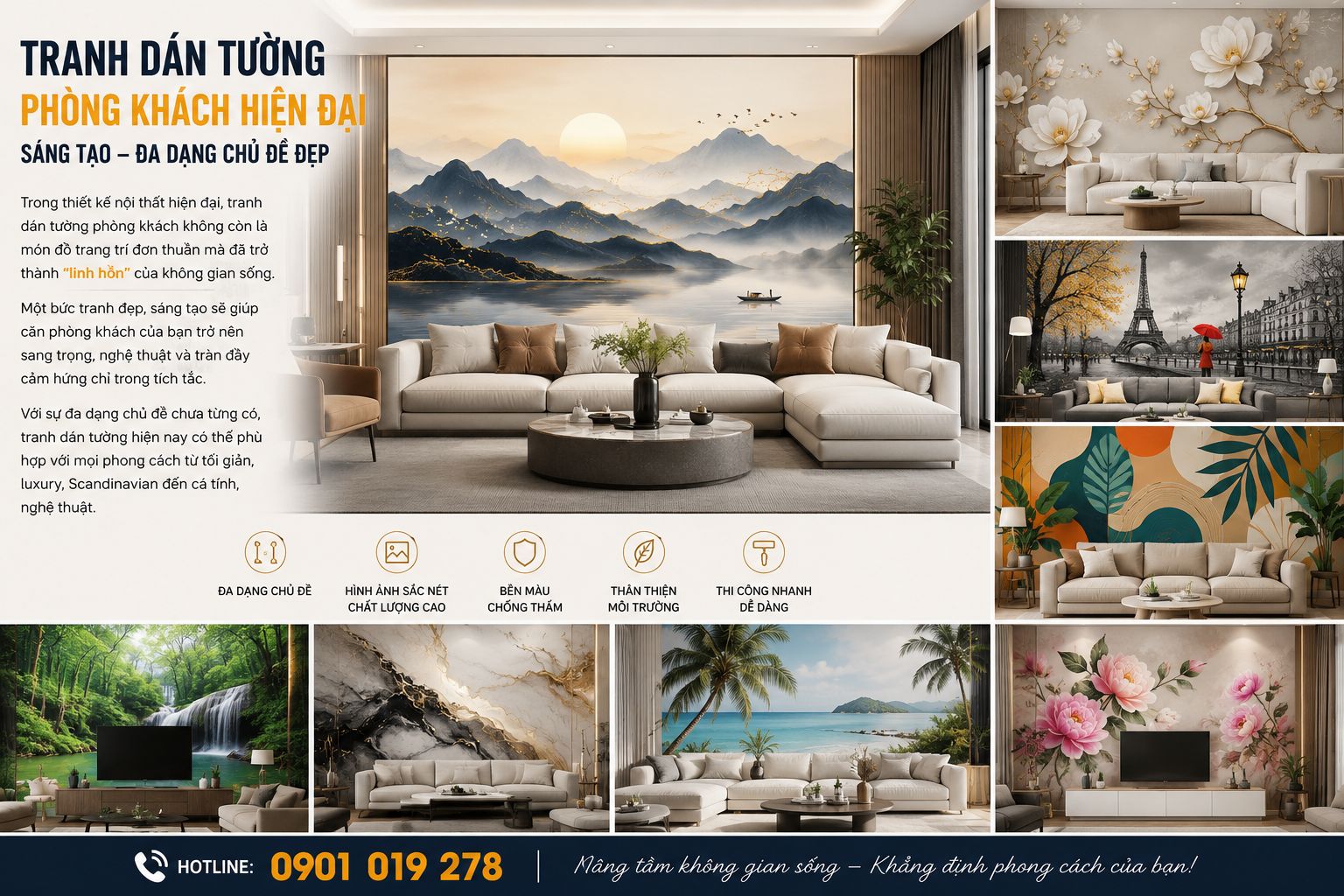 tranh dán tường phòng khách hiện đại