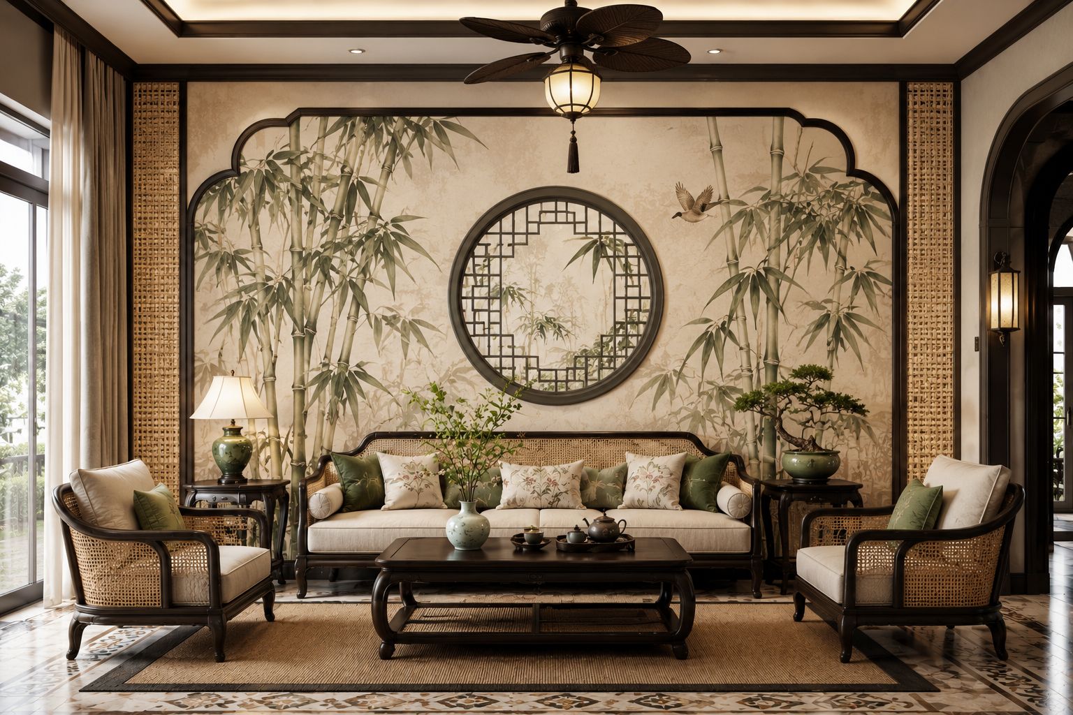 tranh dán tường indochine phòng khách 