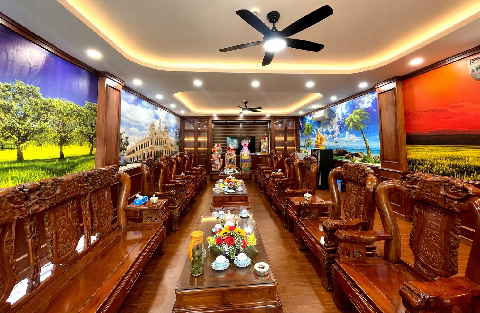tranh dán tường phòng khách phong cách thiên nhiên