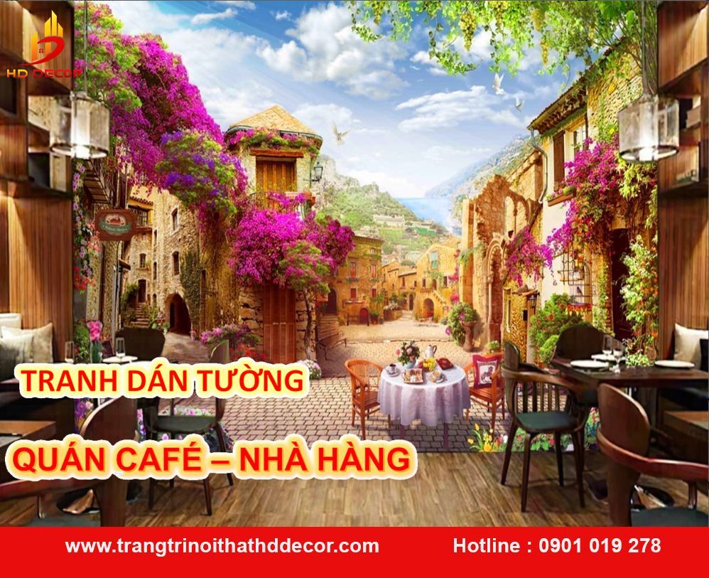 tranh dán tường quán cafe nhà hàng 