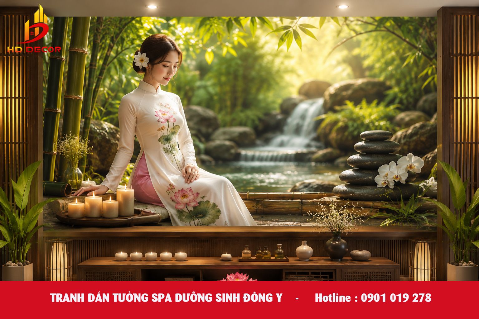 tranh dán tường spa đông y