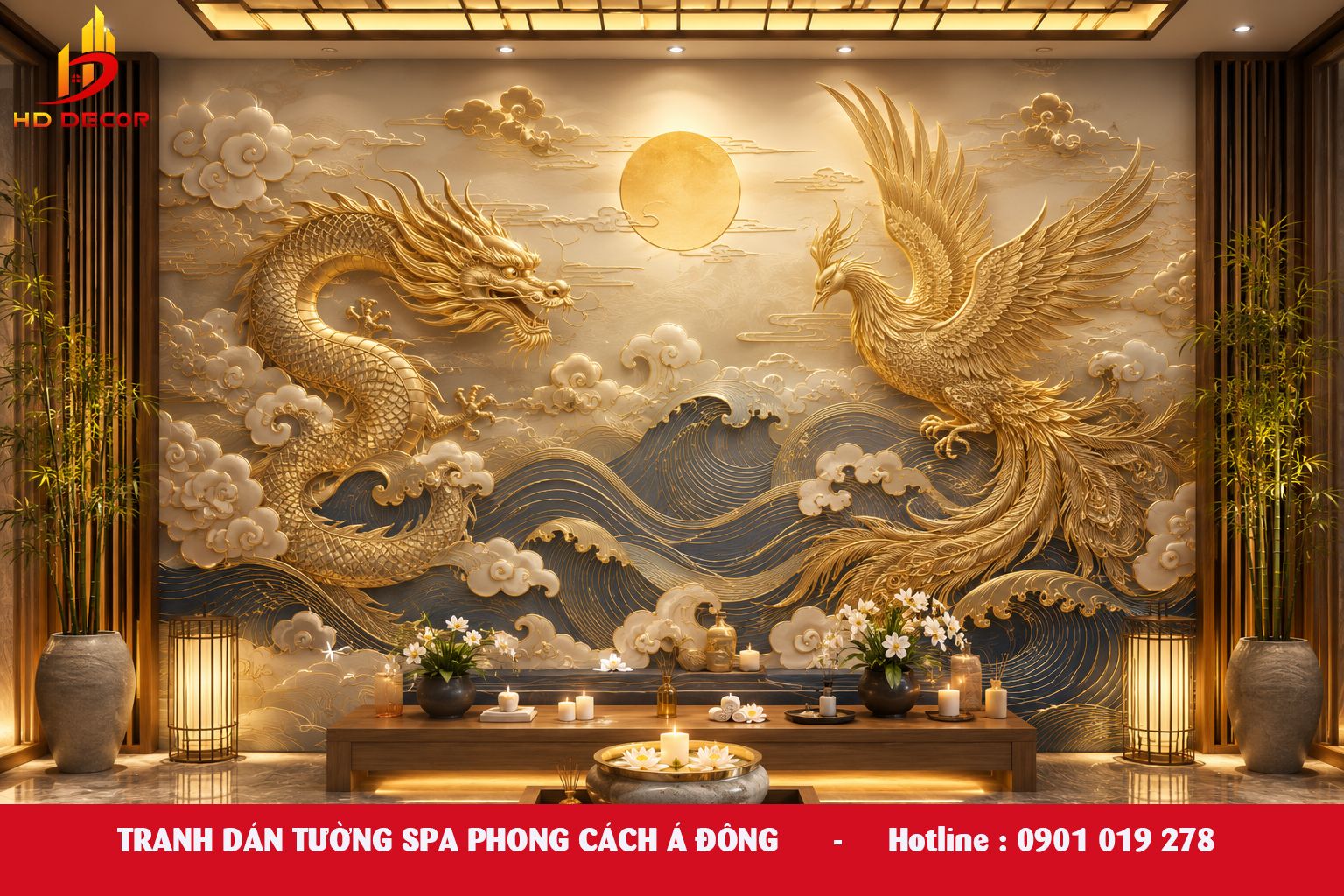 tranh dán tường spa phong cách á đông