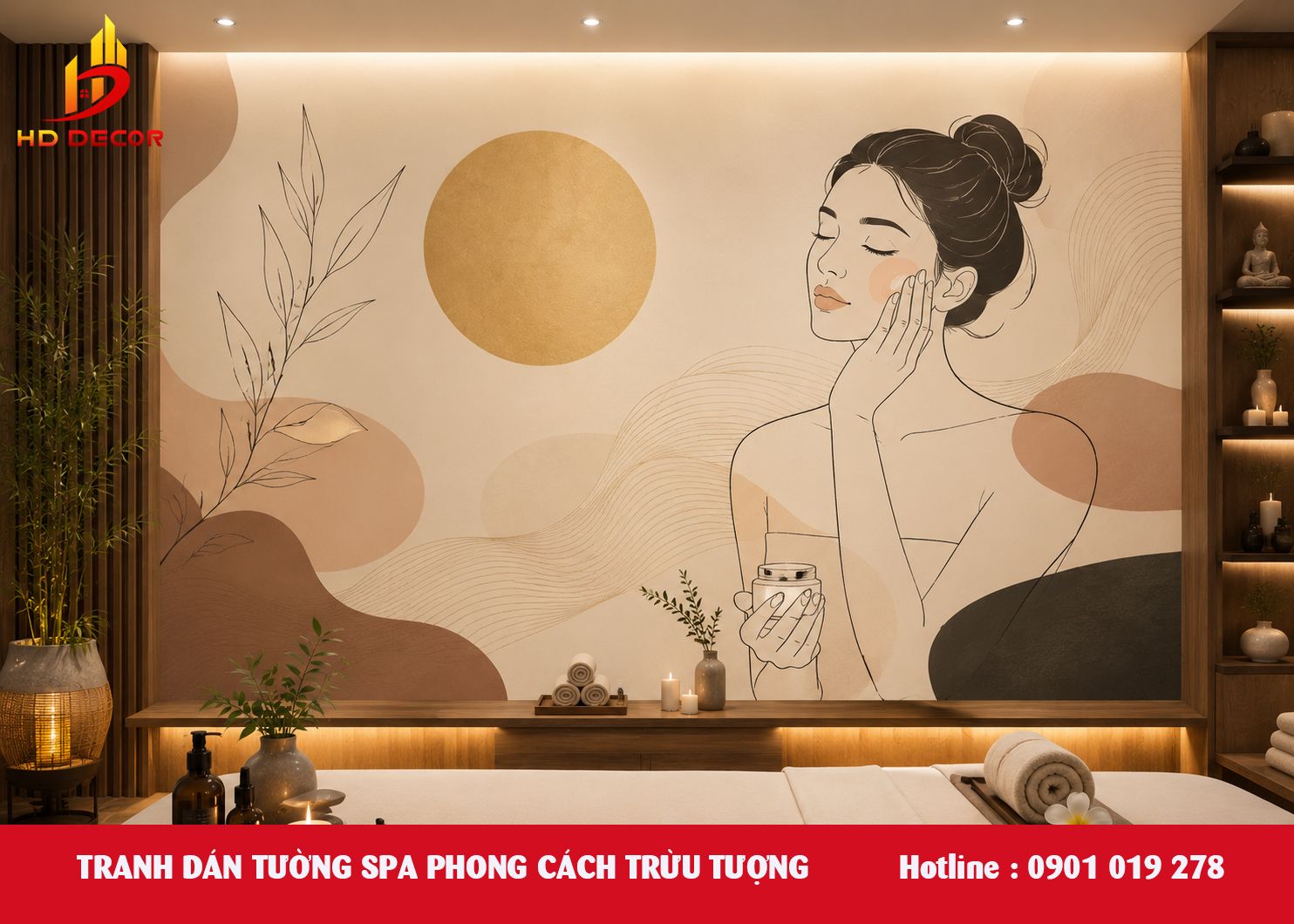 tranh dán tường spa phong cách trừu tượng 