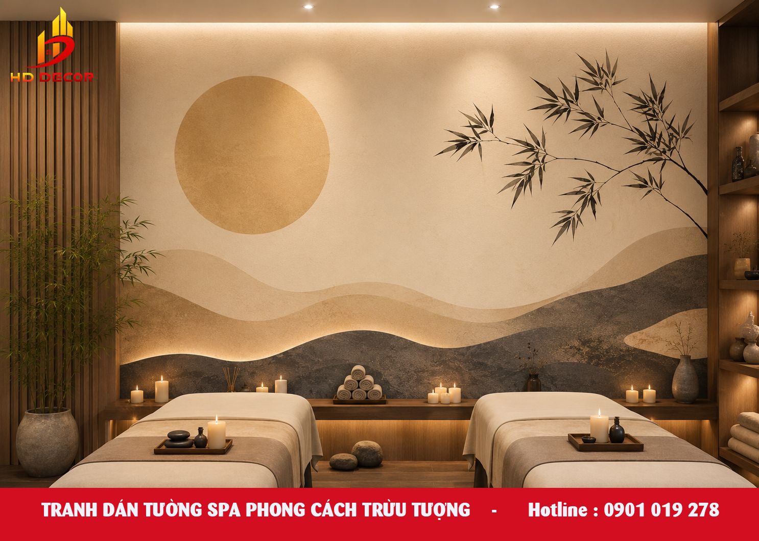 tranh dán tường spa phong cách trừu tượng