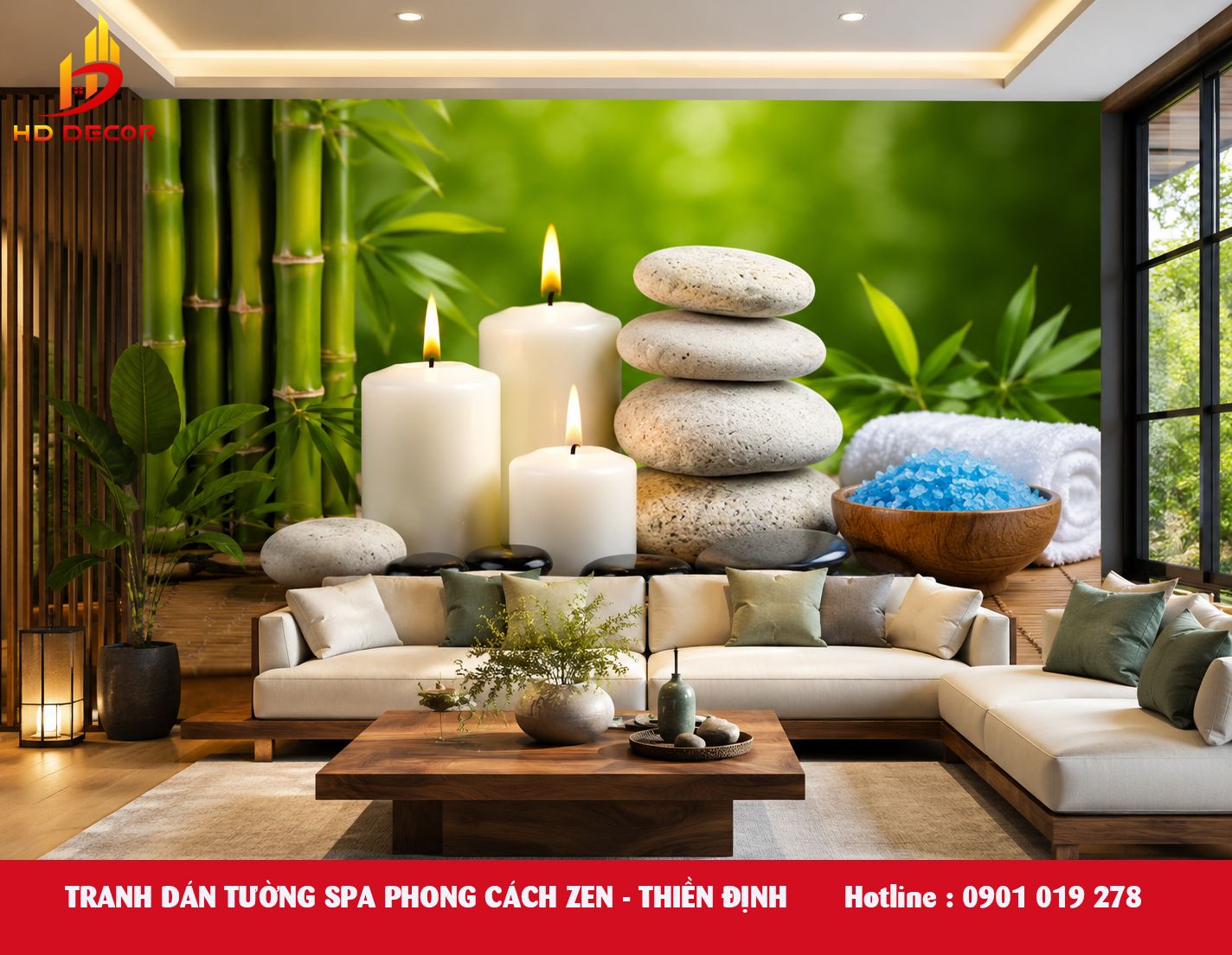 tranh dán tường spa phong cách zen thiền định