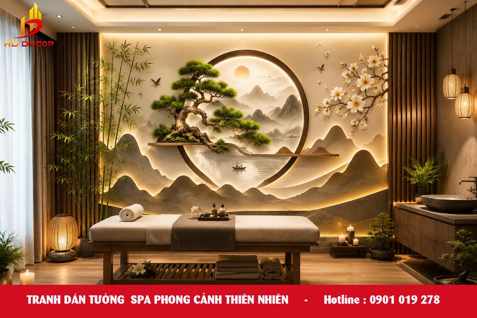 tranh dán tường spa phong cách thiên nhiên