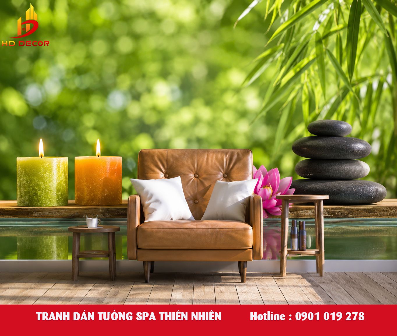 tranh dán tường spa thiên nhiên