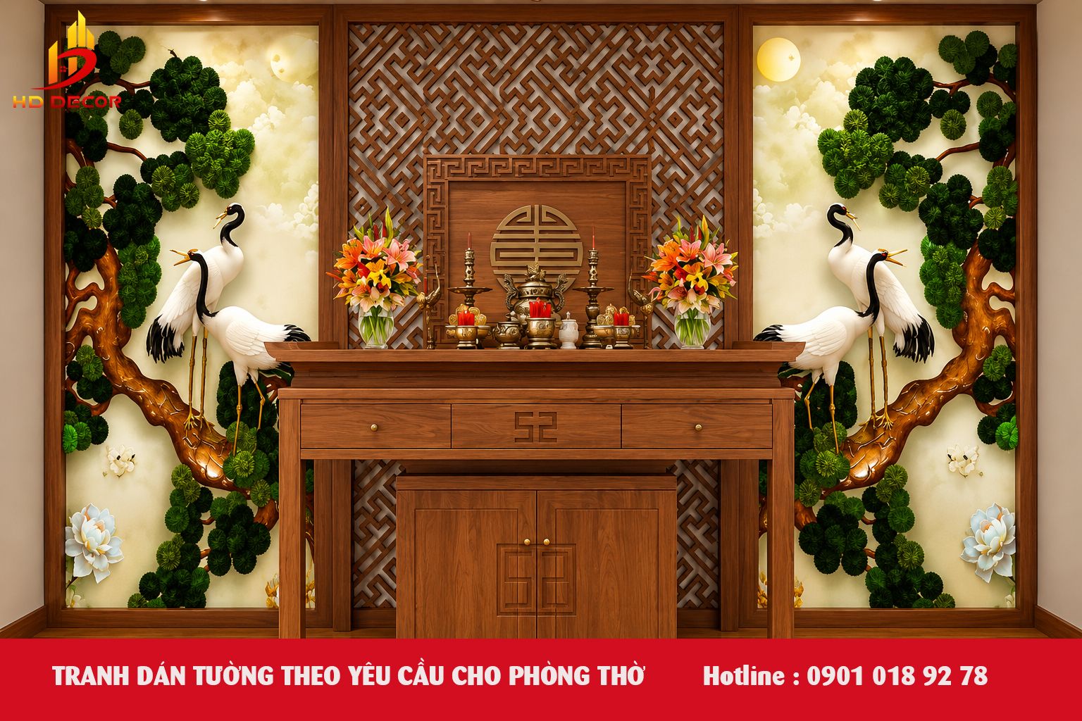 tranh dán tường theo yêu cầu cho phòng thờ 